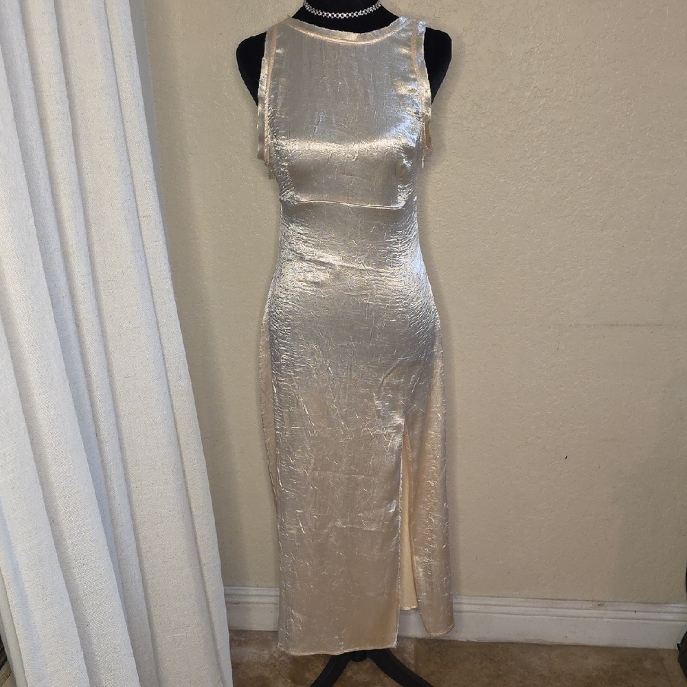 Urban Outfitters Shimmering Cream Backless Dress